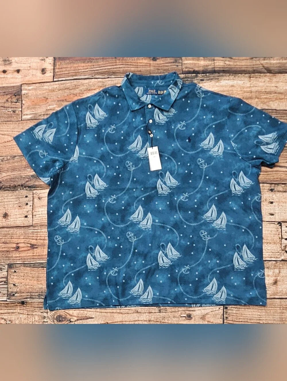 Polo Ralph Lauren Blue Nautical Sailboat Anchor Polo Big & Tall Men's Size 5XB